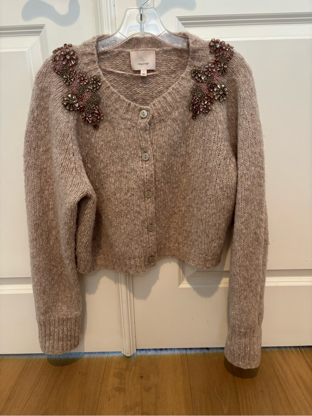 cinq a sept Millie Diamond Daisies Embelished Wool Cardigan